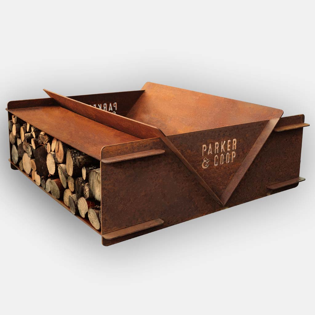 Grille de magasin de bûches pour foyer en acier Corten de Woodstock