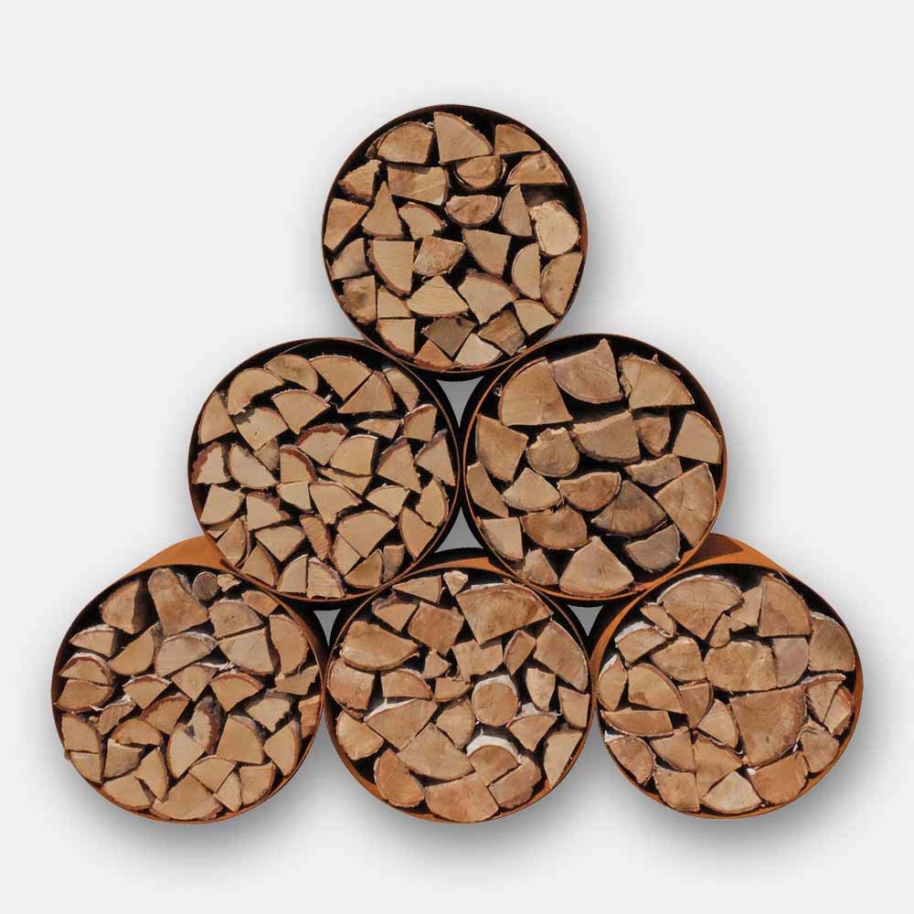 RUSTED CORTEN LOG WOOD STORE IN GARDEN BY PARKER AND COOP