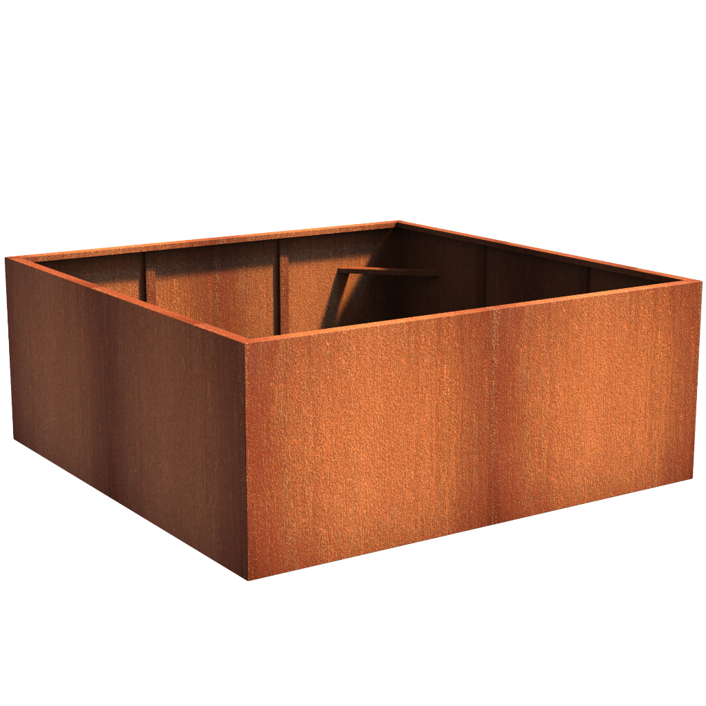 Picture of a square corten steel garden planter pot