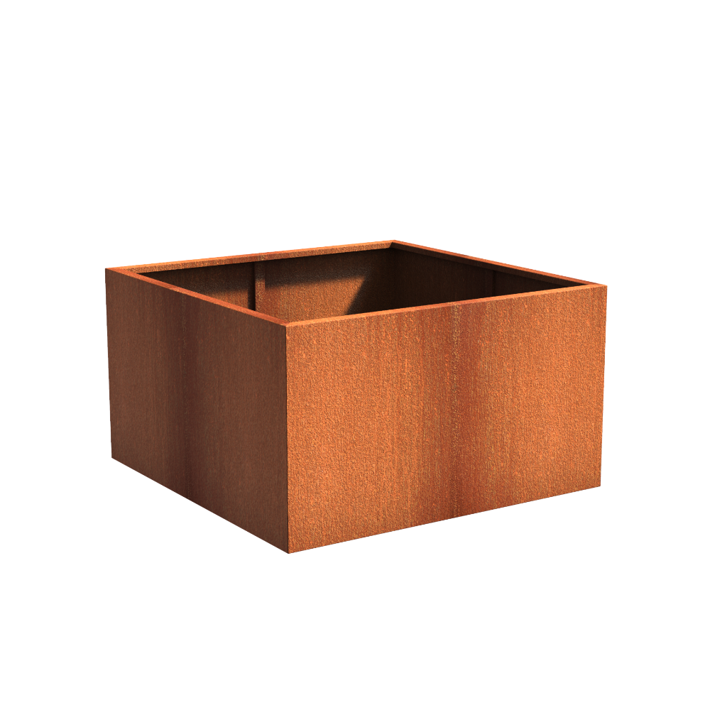 Picture of a square corten steel garden planter pot