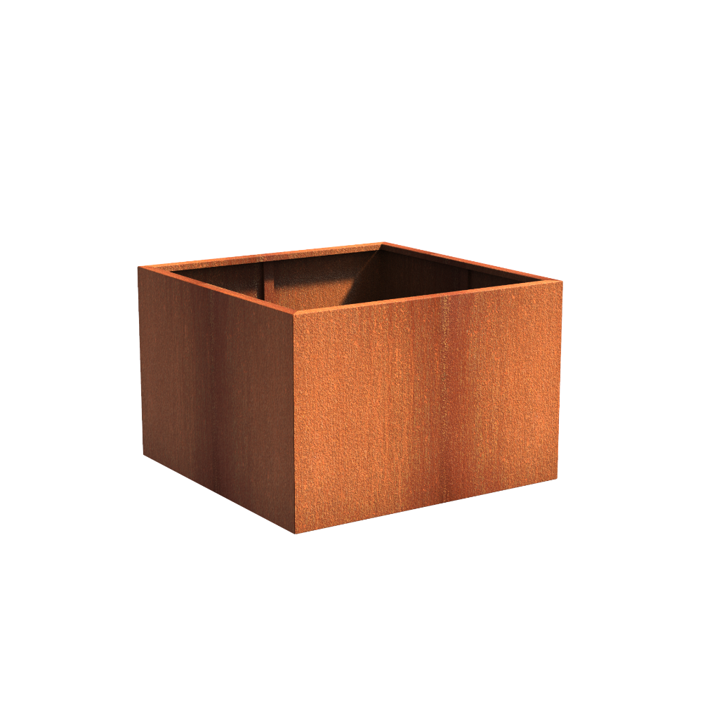 Picture of a square corten steel garden planter pot