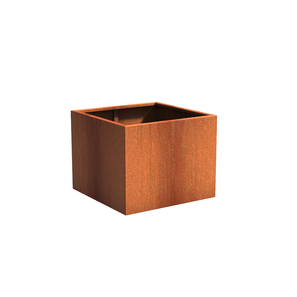 Picture of a square corten steel garden planter pot