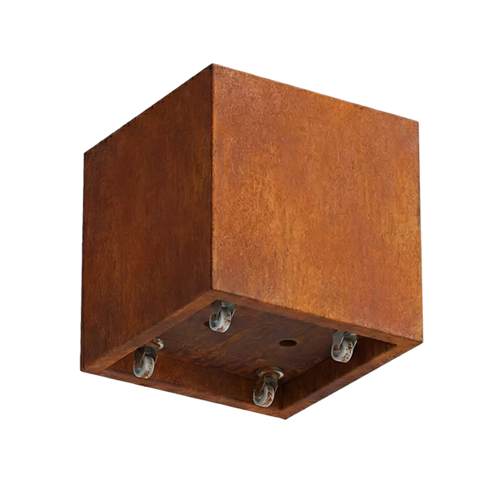 corten steel planter on mobile wheels