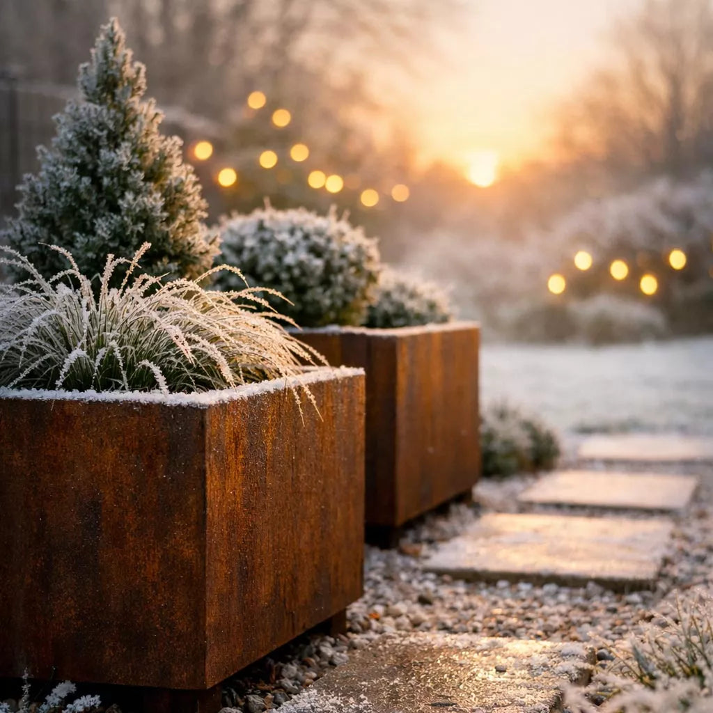 Corten Steel Square Planter with Wheels