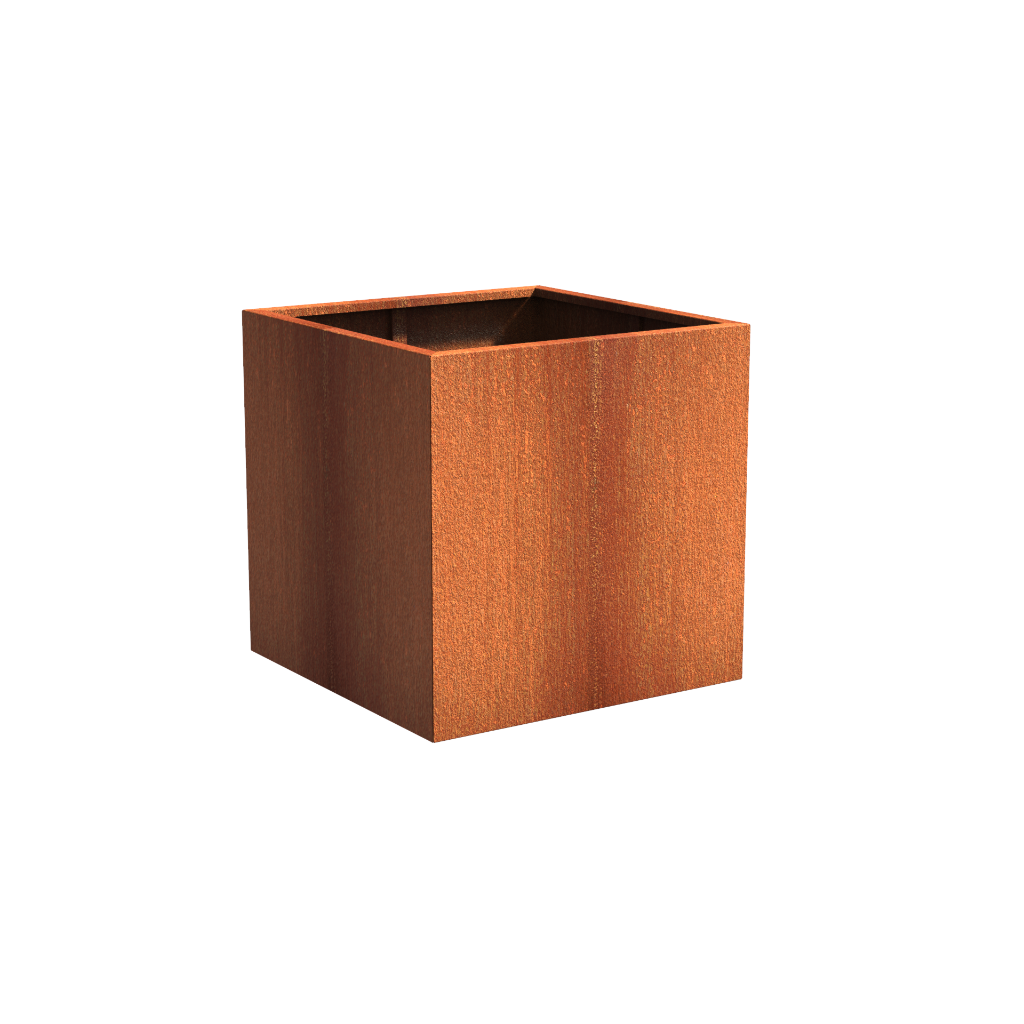 Picture of a square corten steel garden planter pot