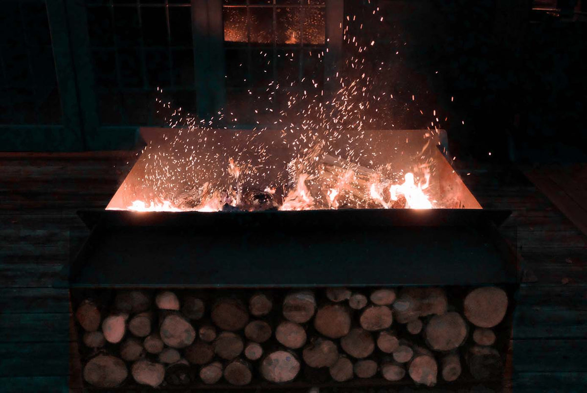 Woodstock Corten Steel Fire Pit Log Store and Grill
