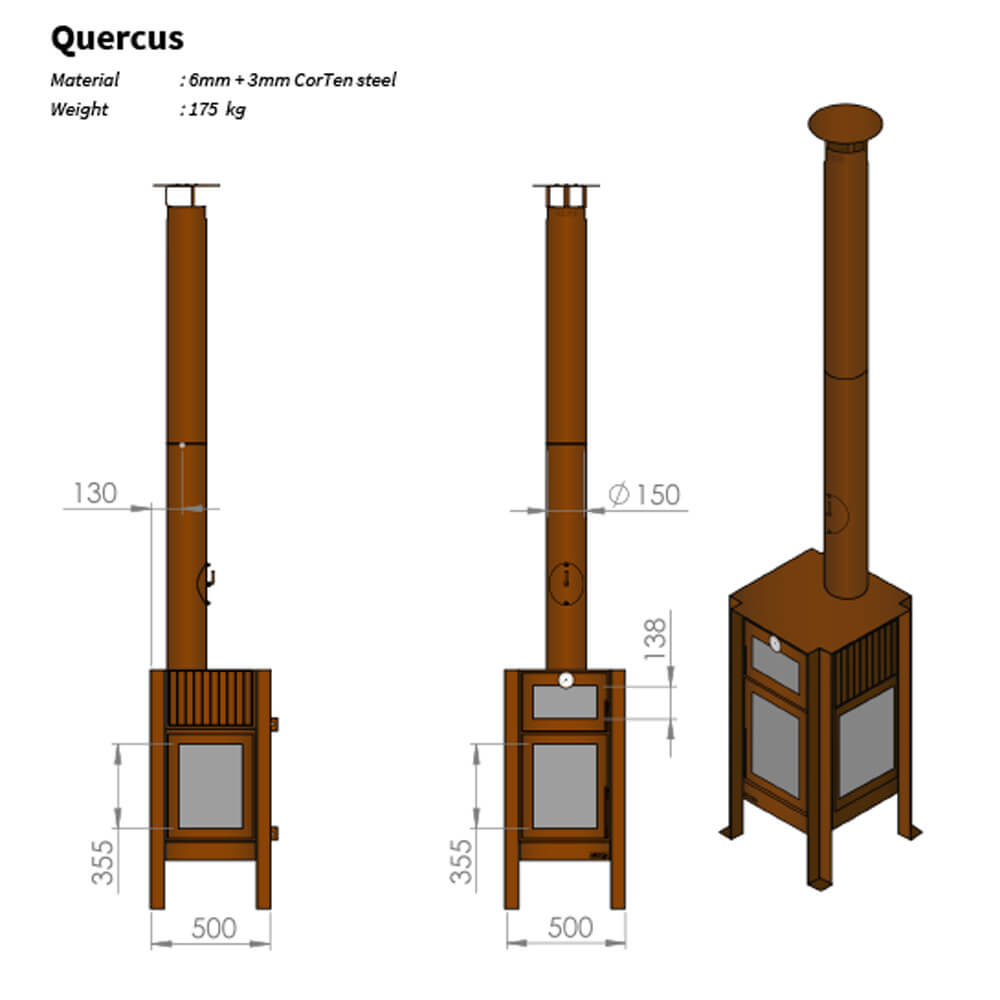 Quercus-RB73-Parker-and-Coop-Corten-Steel-Rusted-outdoor-stove-log-burner-fire-technical