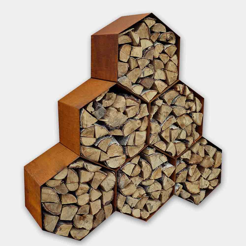Corten Steel Firewood Rack Indoor Storage Hexagon Firewood Log