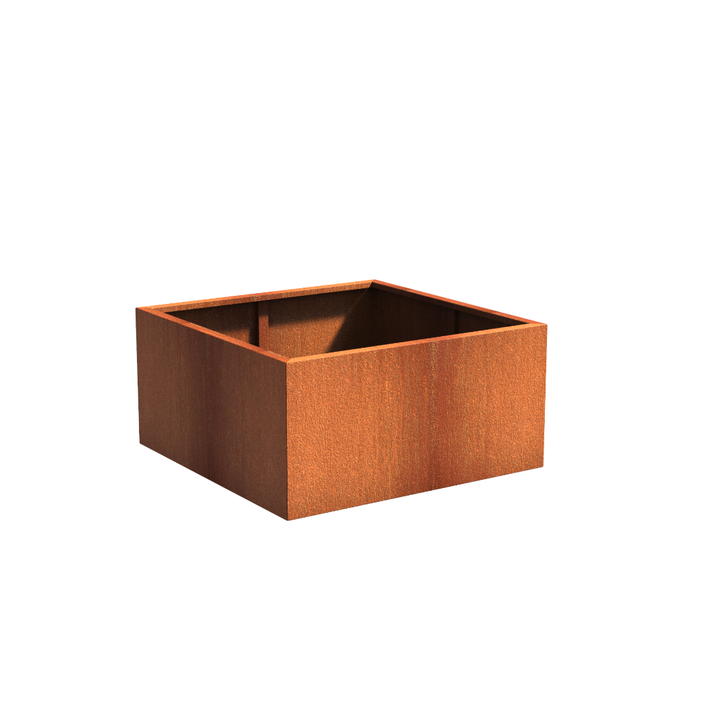 Picture of a square corten steel garden planter pot