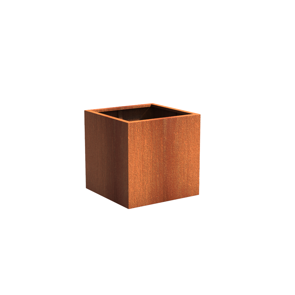 Picture of a square corten steel garden planter pot