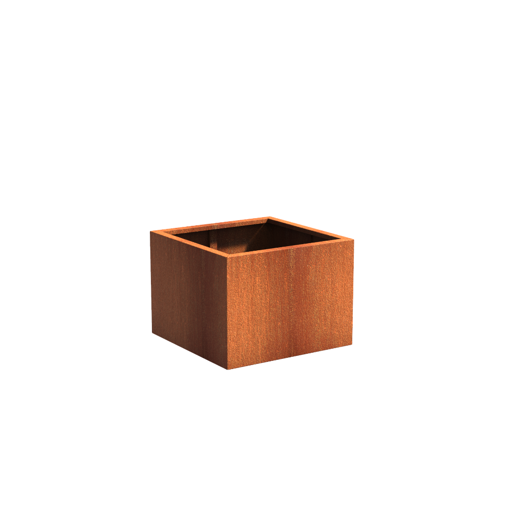 Picture of a square corten steel garden planter pot
