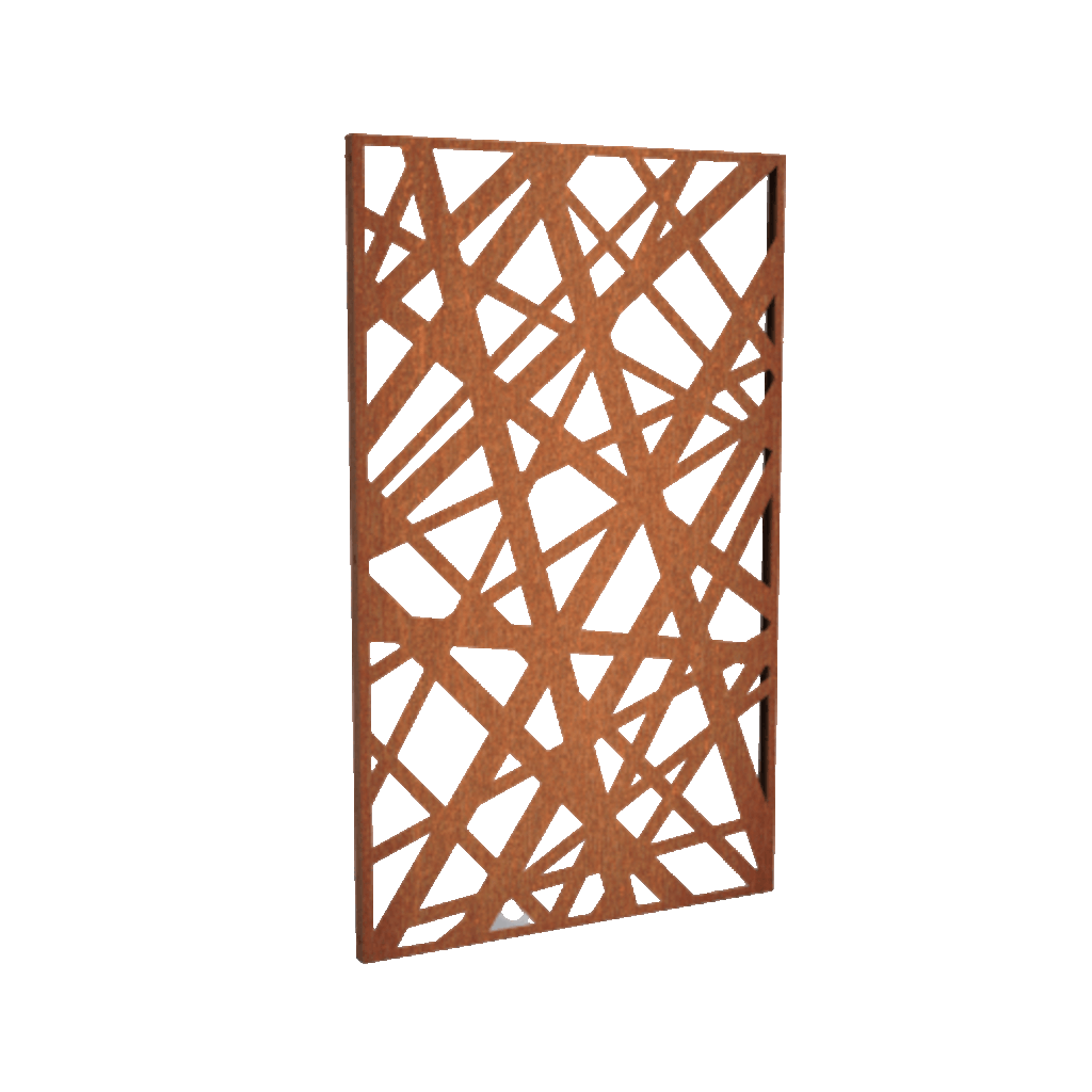 corten steel garden screen panels with an abstract design 